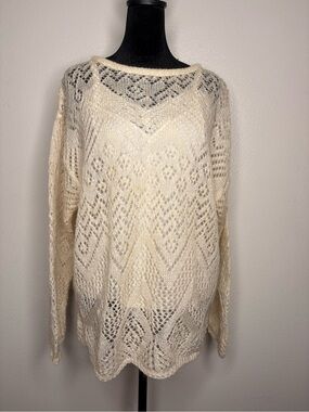 Express tricot S Cream Open-Knit Women's Sweater VINTAGE